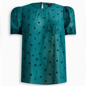 New! Torrid sz 3 Green Abbey Chiffon Clip Dot Puff Short Sleeve Top 3X